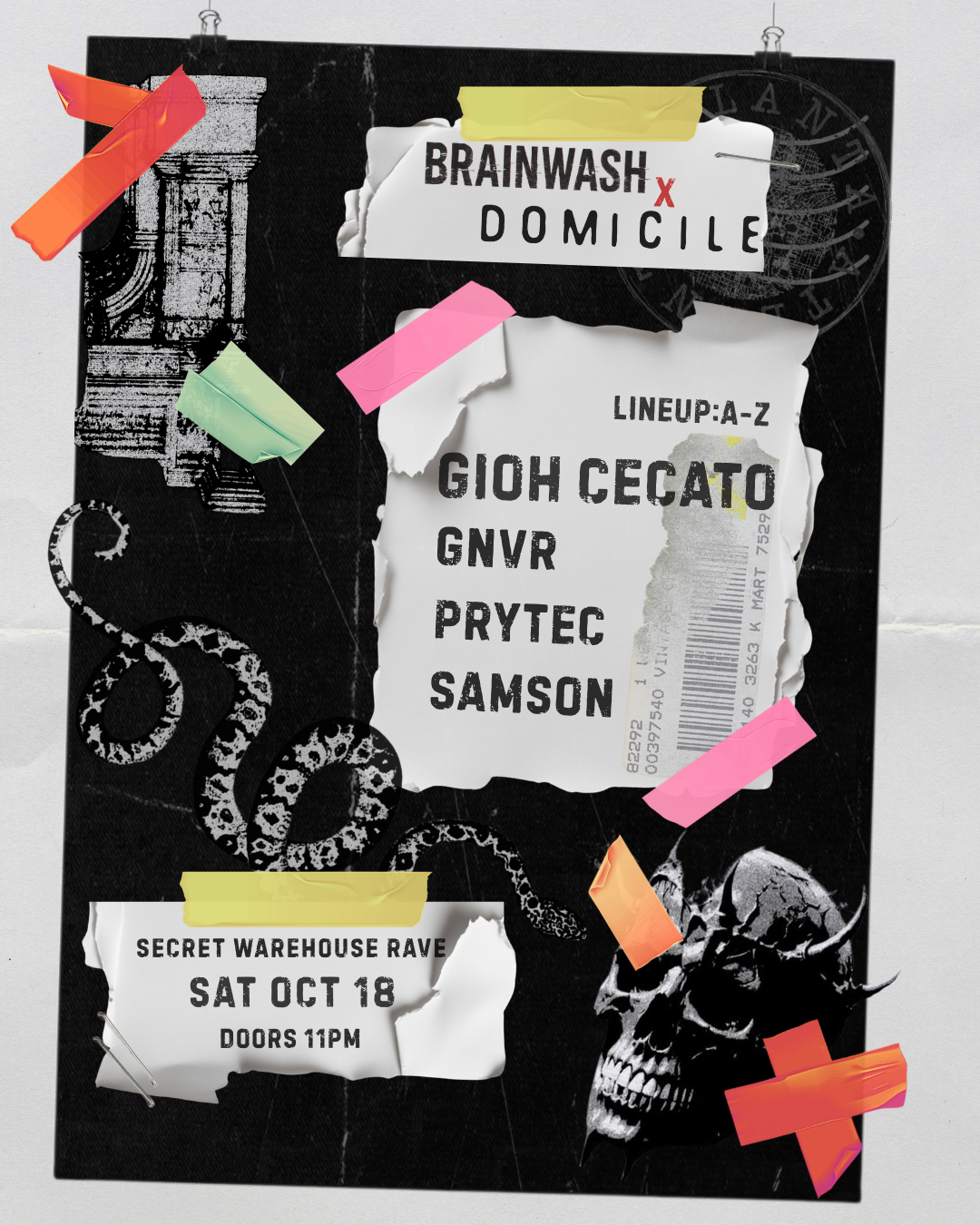 Brainwash x Domicile: Gioh Cecato flyer